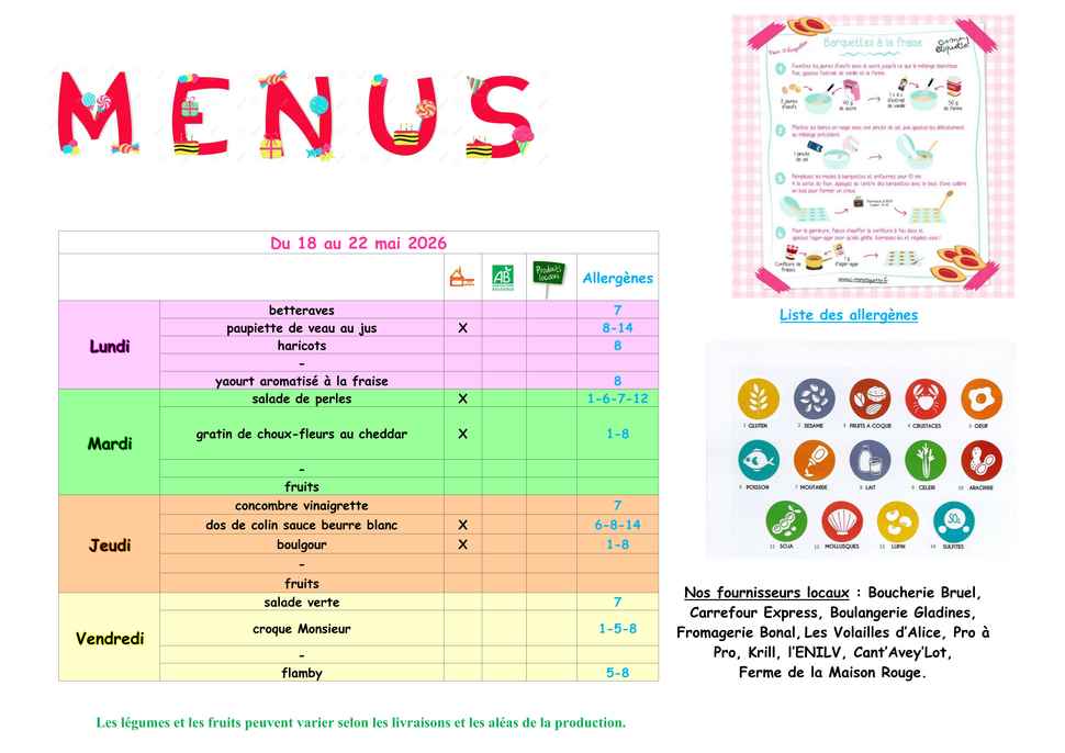 Menus du 18 au 22 mai 2026